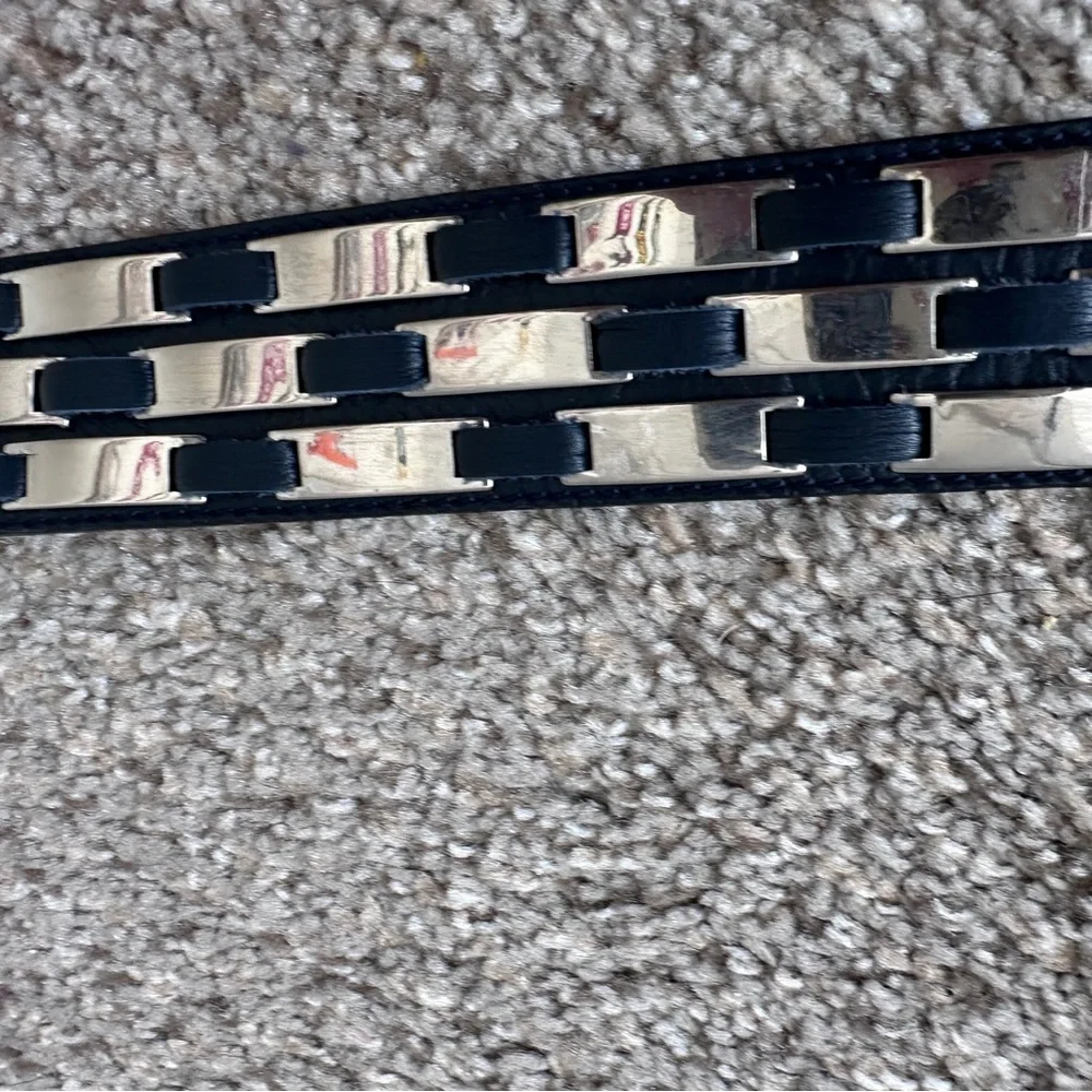 Vintage Escada Black Leather Mirrored Belt Size 42 Rockstar West Germany Made